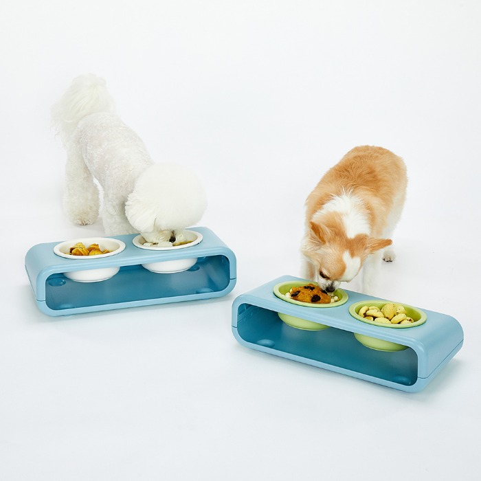 펫모이스 강아지 고양이 2구 밥그릇 (높이 조절 식기)